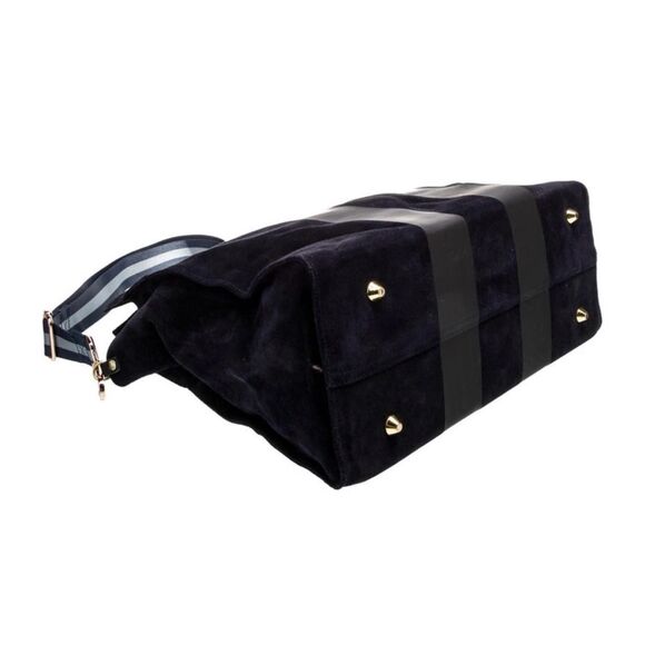 Clare V Navy Suede Tote with Blue Striped Strap - Picture 5 of 6